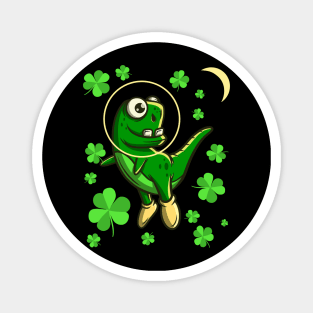 Funny St. Patrick’s Day Dinosaur Space Adventure Gift Shamrock Magnet